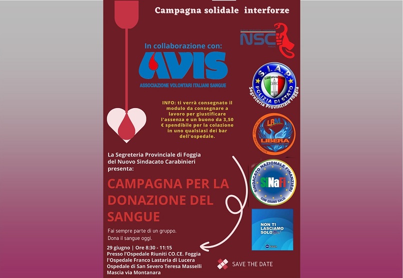 Campagna solidale Interforze per la donazione del sangue