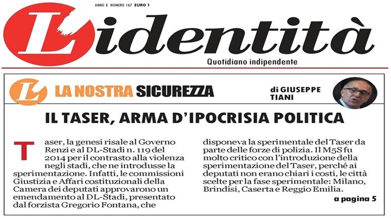L\'Identità - Il Taser, un’arma di ipocrisia politica