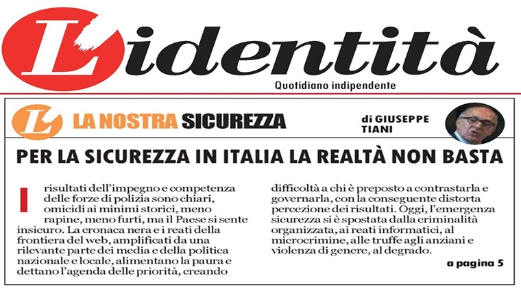 L'Identità - Il paradosso italiano della sicurezza: reati in calo, paura in crescita