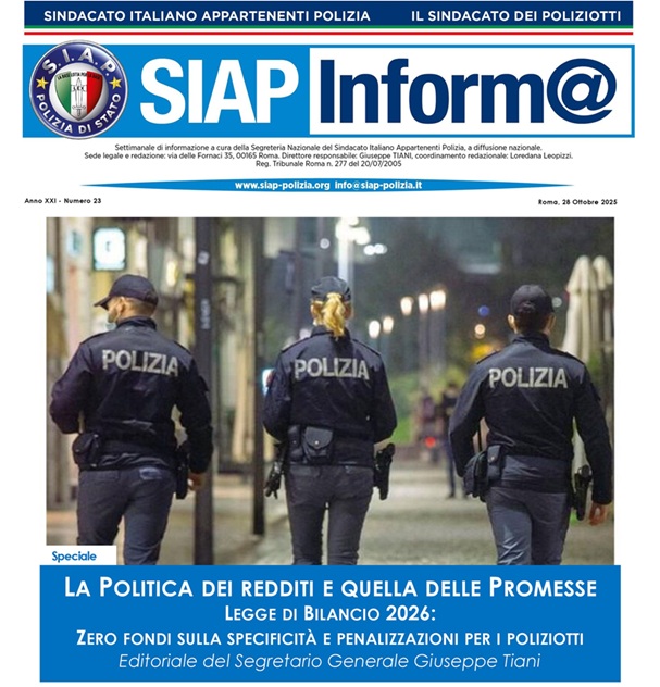 La Politica dei redditi e quella delle Promesse Legge di Bilancio 2026: Zero fondi sulla specificità e penalizzazioni per i poliziotti  Editoriale del Segretario Generale Giuseppe Tiani
