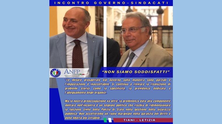 Rassegna - Incontro Governo-Sindacati, SIAP Anfp "Non siamo soddisfatti"