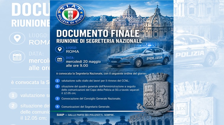 Esito riunione di Segreteria Nazionale - Documento Finale
