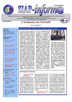 SIAPInform@ nr. 8 del 11 Maggio 2013 - Politiche della Sicurezza, necessario dialogo e risorse