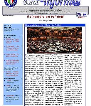 SiapInform@ n. 10 del 24 giugno 2013: La Specificità del Lavoro dei Poliziotti