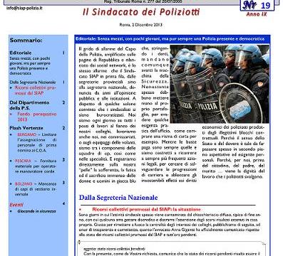 SIAPInform@ nr. 19 - SENZA MEZZI, CON POCHI GIOVANI, MA PUR SEMPRE UNA POLIZIA PRESENTE E DEMOCRATICA