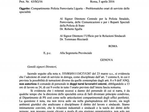 POLFER GENOVA  SCORTE A LUNGA PERCORRENZA    LE VERGOGNOSE DEROGHE ORARIE FIRMATE DAI SINDACATI "STAMPELLA"