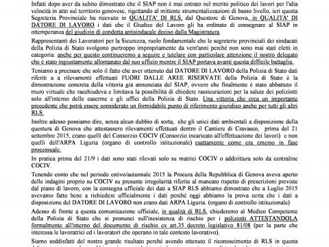 SIAP GENOVA  UNA VITTORIA SULLA SICUREZZA (IN QUALITA' DI RLS) CHE FA BENE ALLA CATEGORIA