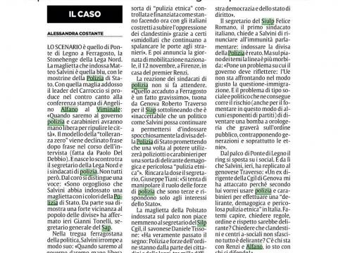 " GIU' LE MANI DALLA CATEGORIA!"  DOPO LE INACCETTABILI ESTERNAZIONI DI SALVINI AVVENUTE  DURANTE UN COMIZIO, MENTRE INDOSSAVA NUOVAMENTE LA NOSTRA DIVISA, IL SIAP E' SCESO SUBITO IN CAMPO A DIFENDERE L'IMMAGINE DELLA CATEGORIA