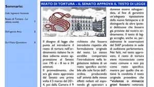 SIAPINFORM@05: REATO DI TORTURA, IL SENATO APPROVA IL TESTO DI LEGGE
