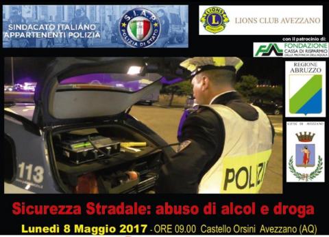 8 MAGGIO: CONVEGNO "SICUREZZA STRADALE, ABUSO DI ALCOL E DROGA" L'AQUILA