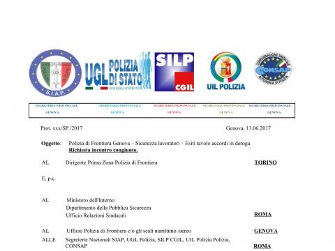 SIAP GENOVA : DOCUMENTO CONGIUNTO  Polizia di Frontiera Genova