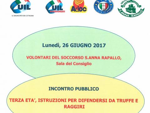 SIAP GENOVA : EVENTO "TERZA ETA', ISTRUZIONI PER DIFENDERSI DA TRUFFE E RAGGIRI"