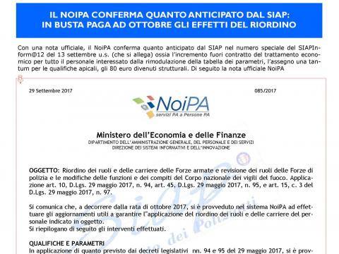 SIAPINFORM@14: Il NOIPA CONFERMA QUANTO ANTICIPATO DAL SIAP SUGLI EFFETTI DEL RIORDINO