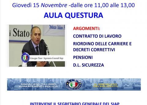 ASSEMBLEA GENERALE SIAP  - 15 NOVEMBRE ORE 11,00 AULA QUESTURA -