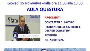 ASSEMBLEA GENERALE SIAP  - 15 NOVEMBRE ORE 11,00 AULA QUESTURA -